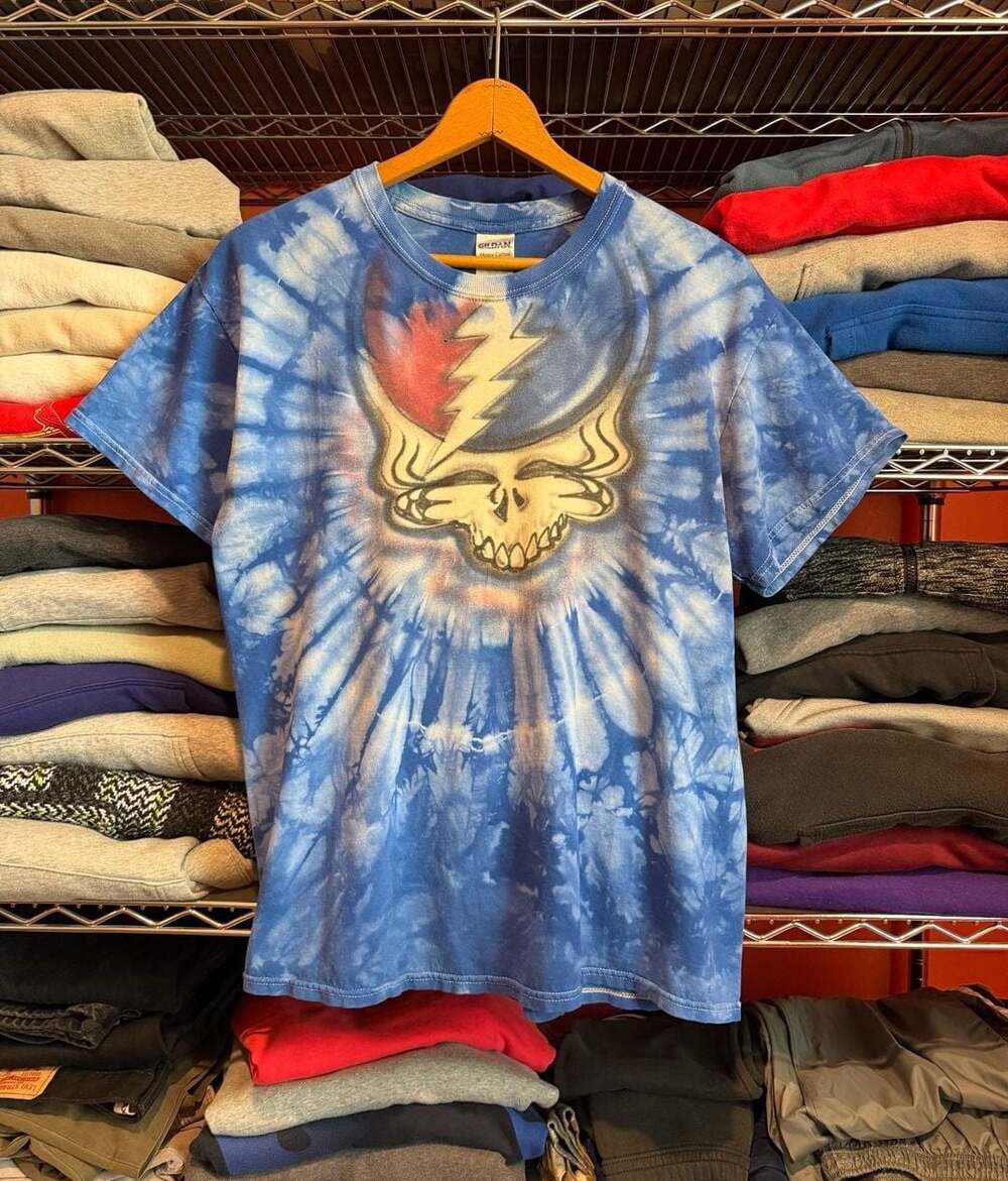 Vintage Grateful Dead Steal Your Face Tie Dye T-Shirt Blue Size Large HandMand